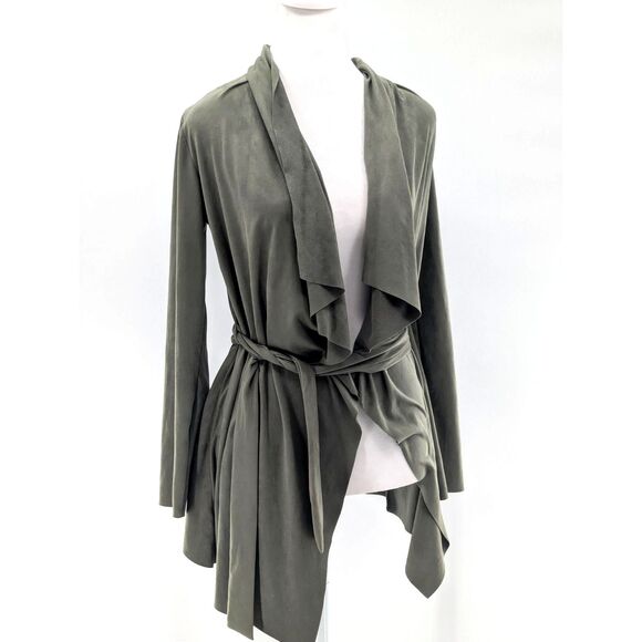 Signature Faux Suede Tie Wrap Mossy Sage Green Lightweight Cardigan Size Small - Picture 1 of 7